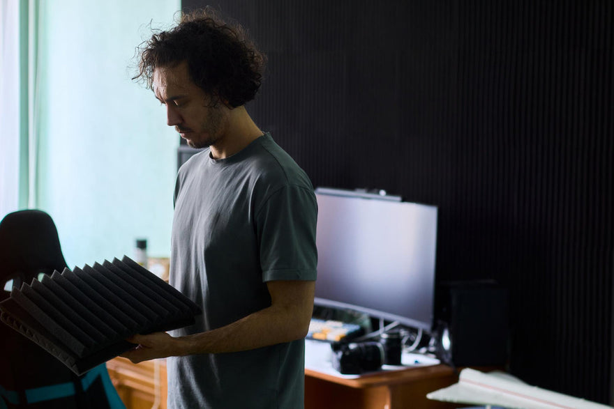 small room with acoustic foam