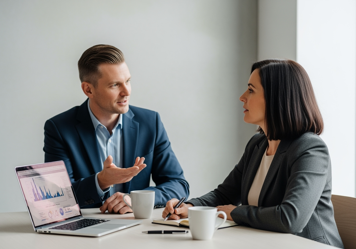acoustic consultant and a client engaged in a collaborative discussion